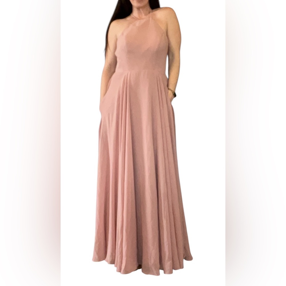 Elegant Pink Halter Bridesmaid | Prom Maxi Dress with Open Back